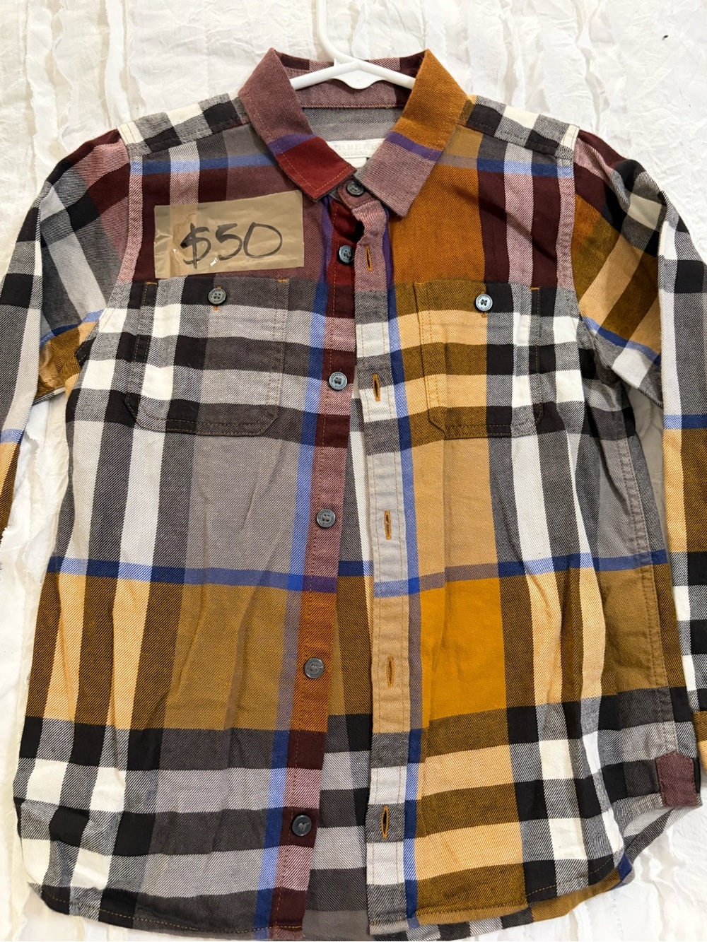 Burberry Multicolor Plaid Button-Down Shirt (Mustard, Brown, Gray, Blue)